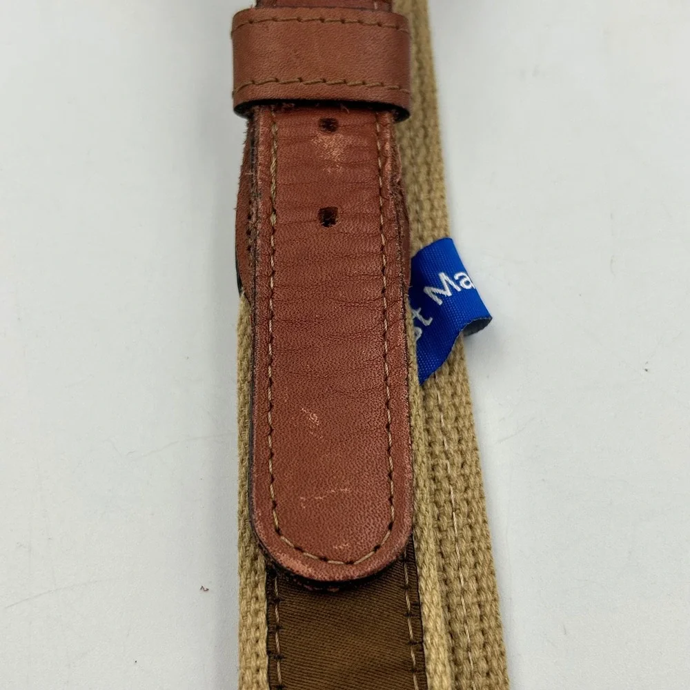 West Marine Belt Brown Tan Mens Size 36 Fish Embroidered Leather Canvas USA
